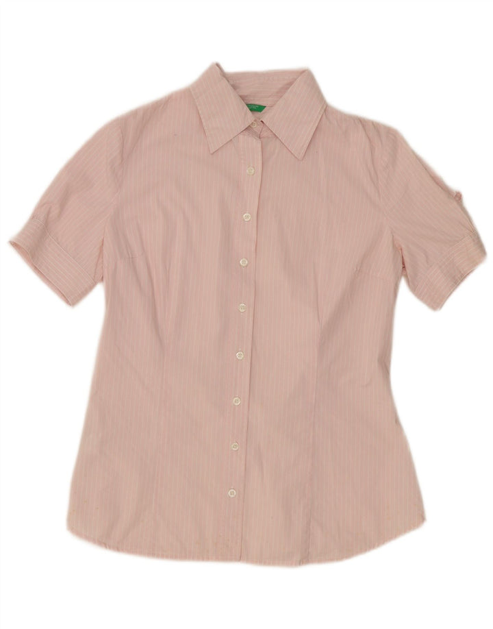 Camisa feminina de manga curta BENETTON UK 16 listra grande rosa