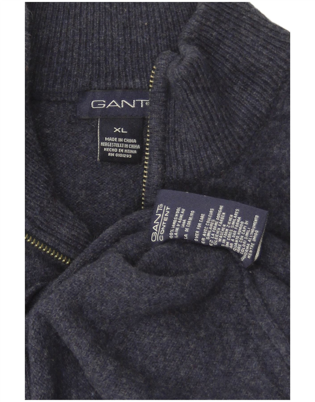 Suéter cardigã masculino Gant XL lã de cordeiro azul marinho