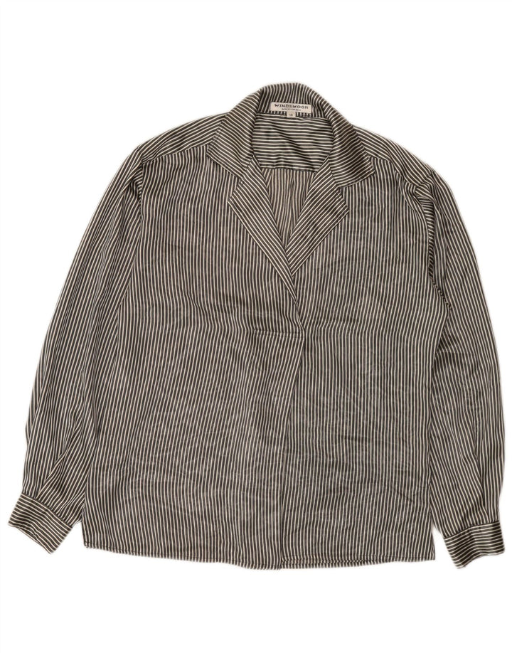 Blusa feminina Windsmoor US 10 poliéster listrado cinza grande