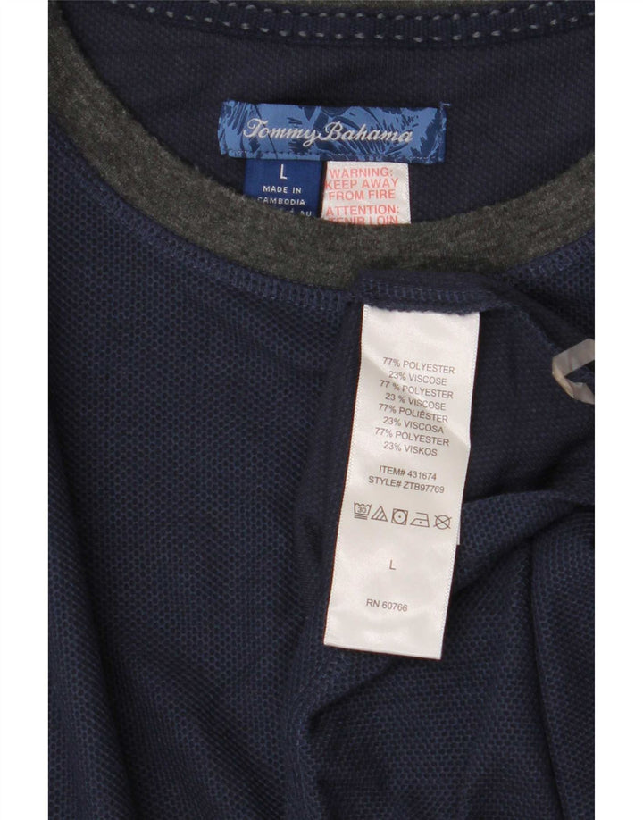 Tommy Bahama Camiseta masculina de manga comprida grande azul marinho em poliéster