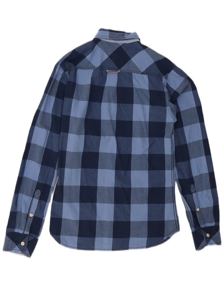 Camisa masculina Tommy Hilfiger pequena xadrez azul marinho de algodão