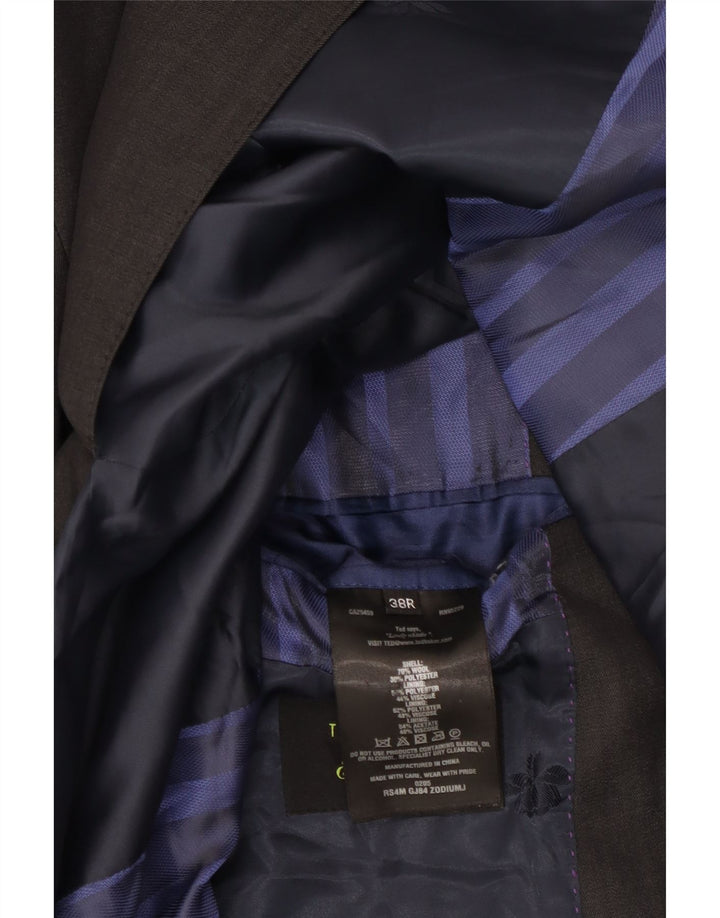 Jaqueta blazer masculina de 2 botões Ted Baker Reino Unido 38 lã cinza médio