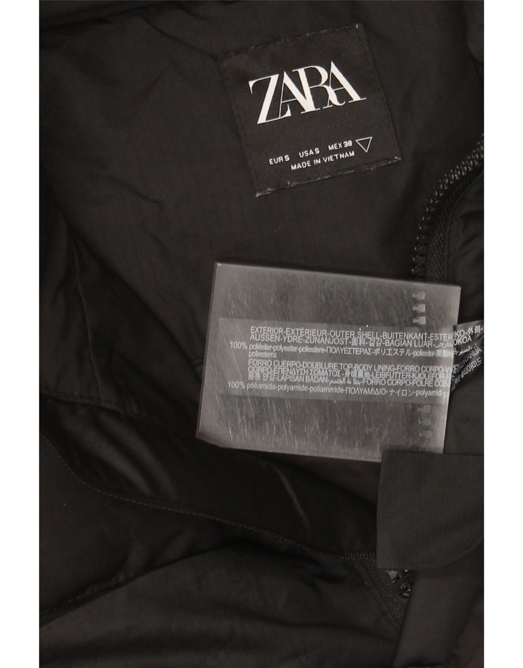 Jaqueta masculina acolchoada com capuz e ajuste solto ZARA Reino Unido 36 poliéster preto pequeno