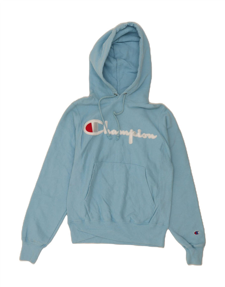 CHAMPION Mens Graphic Hoodie Jumper XS Blue Cotton Vintage Champion and Second-Hand Champion from Messina Hembry 