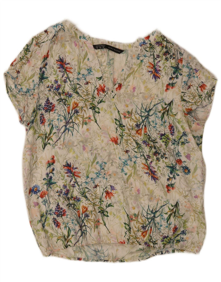 Blusa feminina Zara UK 12 poliéster floral multicolorido médio