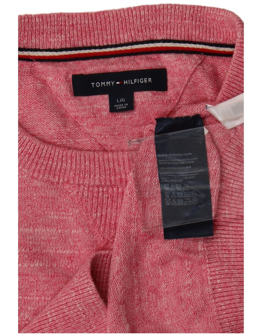 Tommy Hilfiger Suéter masculino com gola redonda, grande algodão manchado rosa