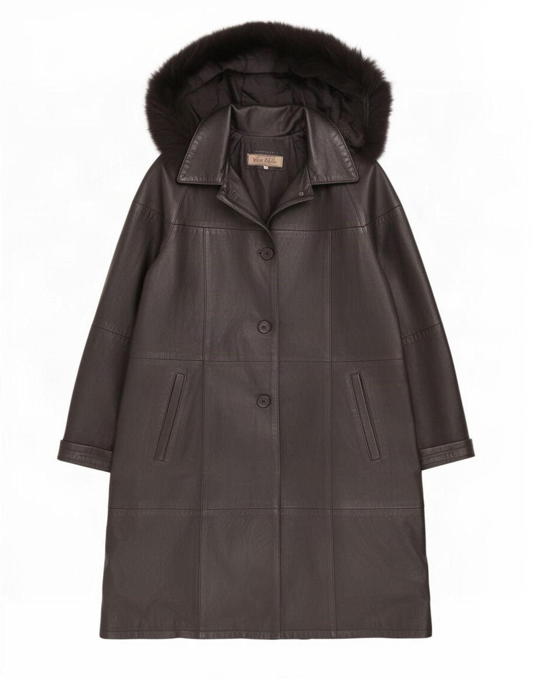 Casaco de couro feminino vintage com capuz IT 44 médio preto