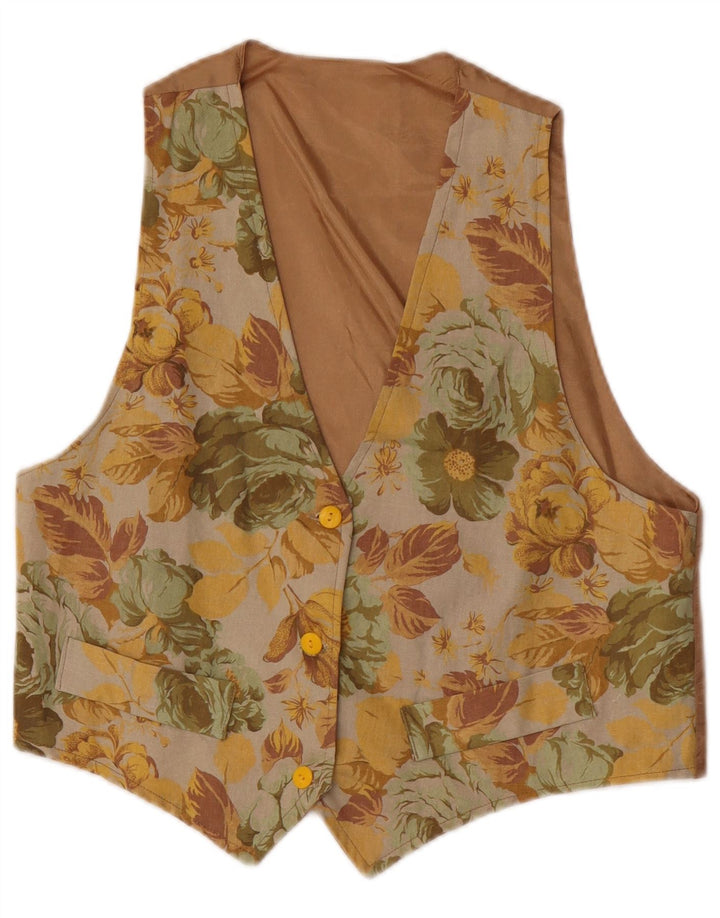 Colete feminino vintage UK 12 médio marrom floral