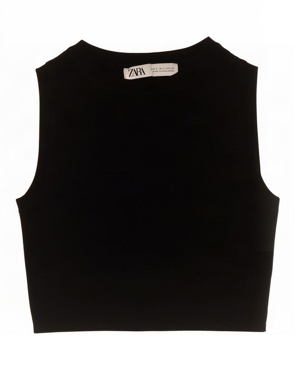 Zara Womens Crop Vest Top UK 8 Pequeno Preto Viscose