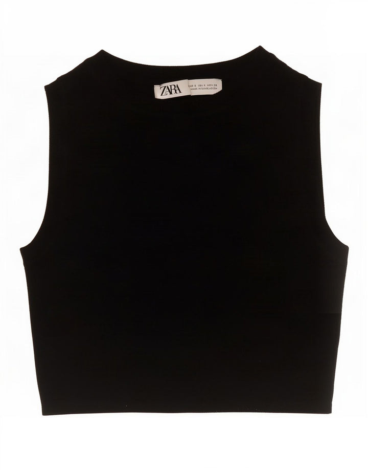 Zara Womens Crop Vest Top UK 8 Pequeno Preto Viscose