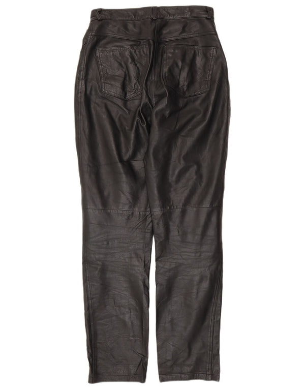 Calça feminina de couro cônico VINTAGE Reino Unido 10 pequena W28 L30 couro preto