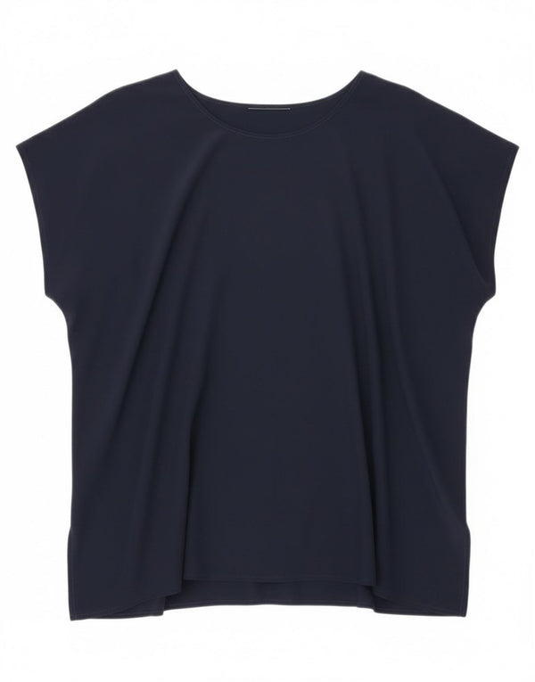 Blusa feminina vintage sem mangas Top UK 20 2XL seda azul marinho