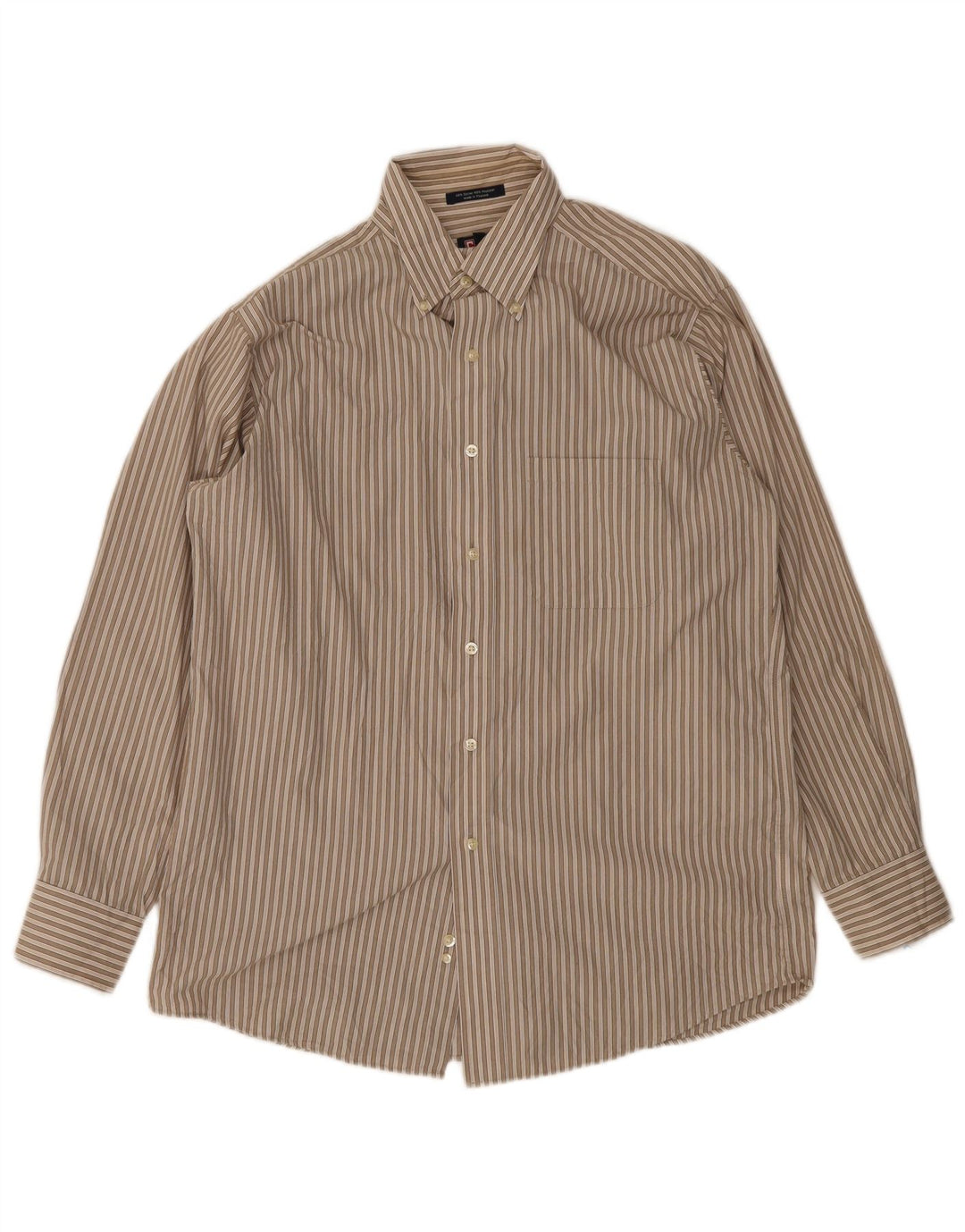 Camisa masculina Chaps tamanho 15 15 1/2 algodão listrado marrom médio