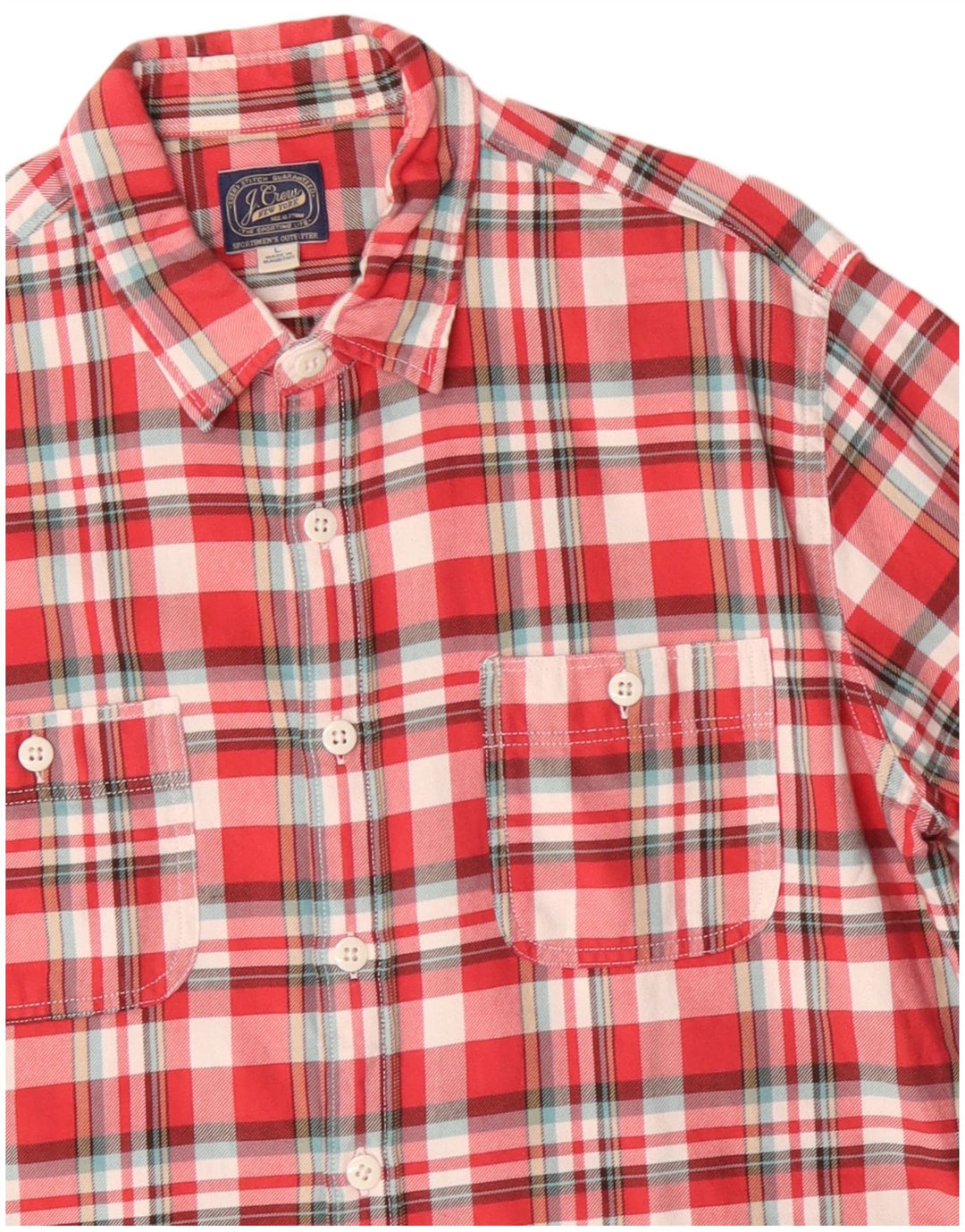 J. CREW Camisa masculina de flanela grande de algodão xadrez vermelho