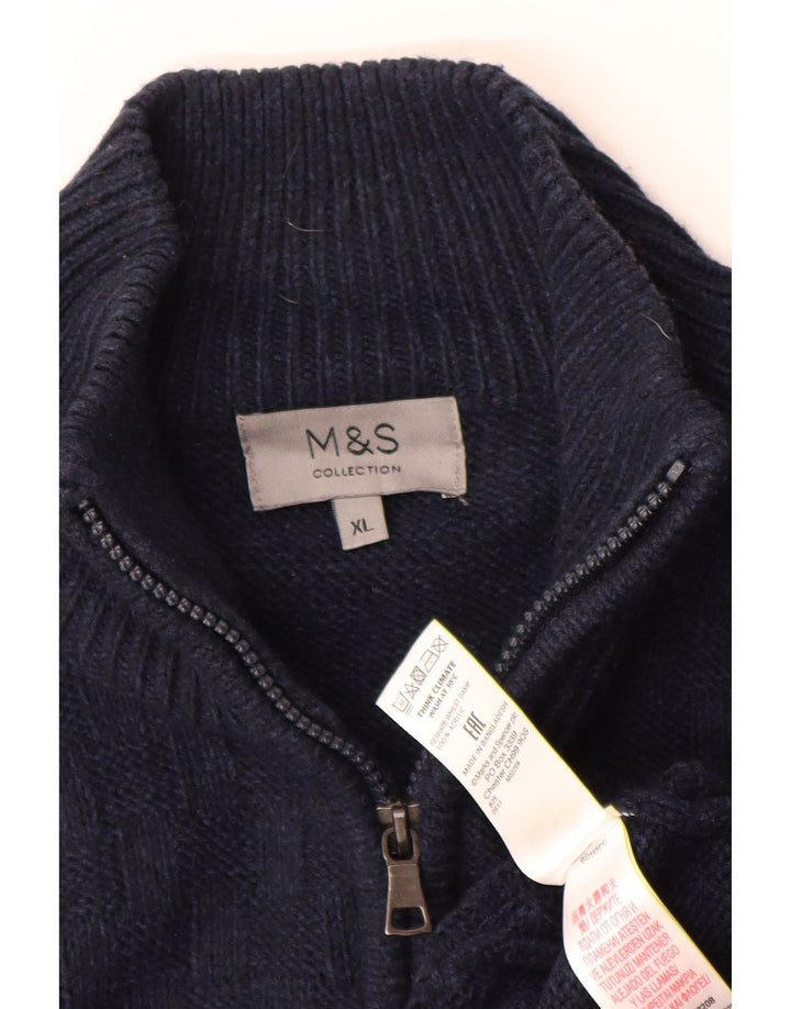 Suéter cardigã masculino com zíper completo Marks & Spencer XL azul marinho acrílico