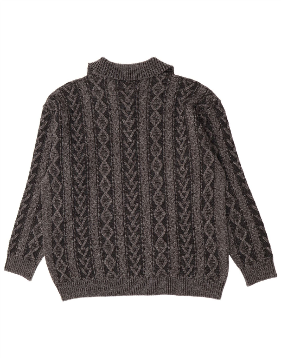 Suéter masculino vintage com decote em zíper IT 52 lã geométrica cinza grande