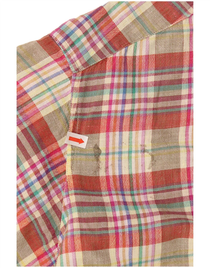 Camisa masculina vintage de manga curta, algodão xadrez médio multicolorido
