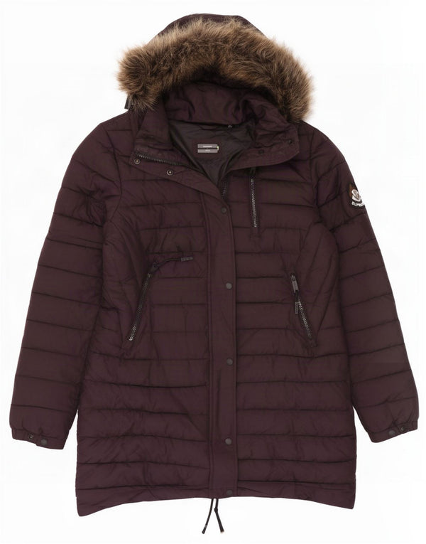 Casaco acolchoado com capuz feminino Superdry UK 12 poliéster médio Borgonha