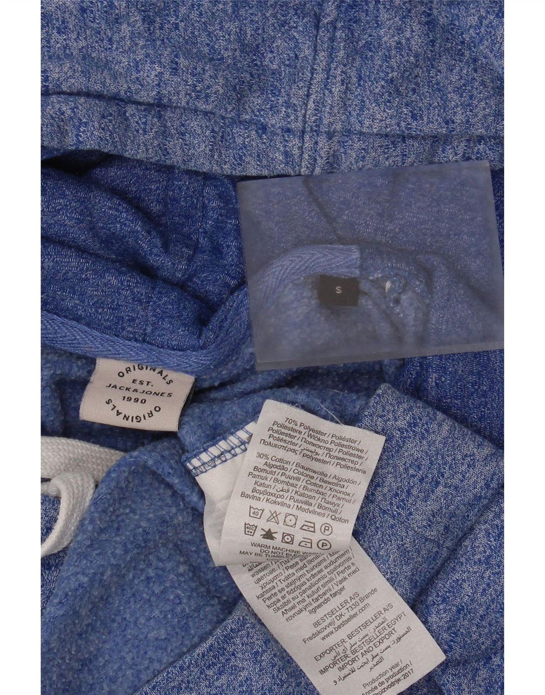Jack & Jones moletom com capuz masculino gráfico pequeno poliéster manchado azul