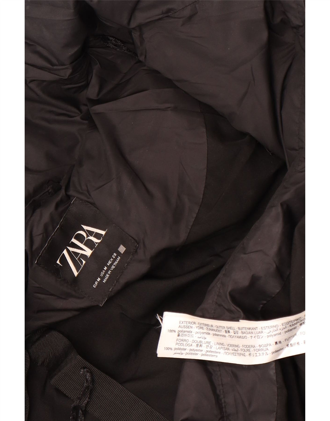 Casaco feminino acolchoado com capuz e capuz Zara UK 14 médio preto poliamida