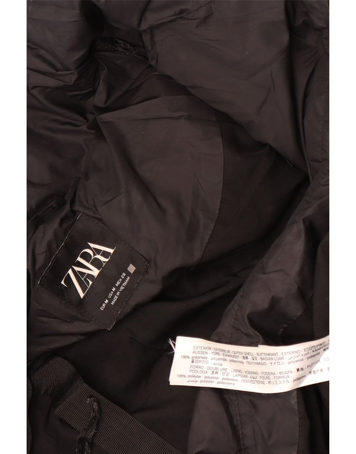 Casaco feminino acolchoado com capuz e capuz Zara UK 14 médio preto poliamida