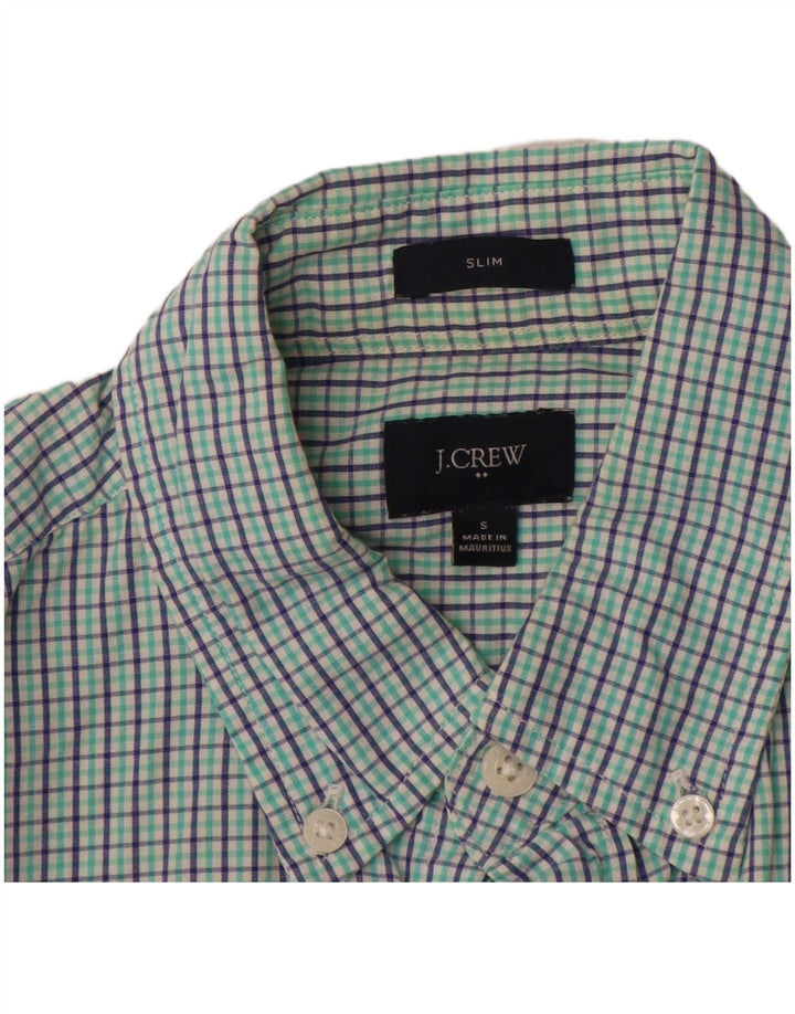 J. CREW Camisa masculina slim pequena de algodão xadrez verde