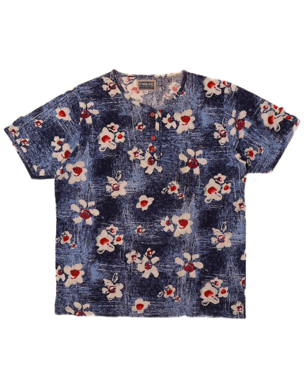 Camiseta feminina vintage com estampa gráfica UK 18 XL azul floral