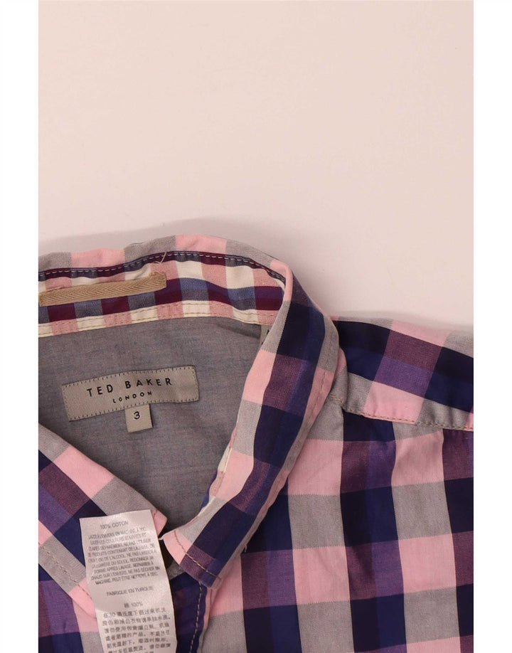 Camisa masculina de manga curta Ted Baker tamanho 3 médio algodão xadrez multicolorido