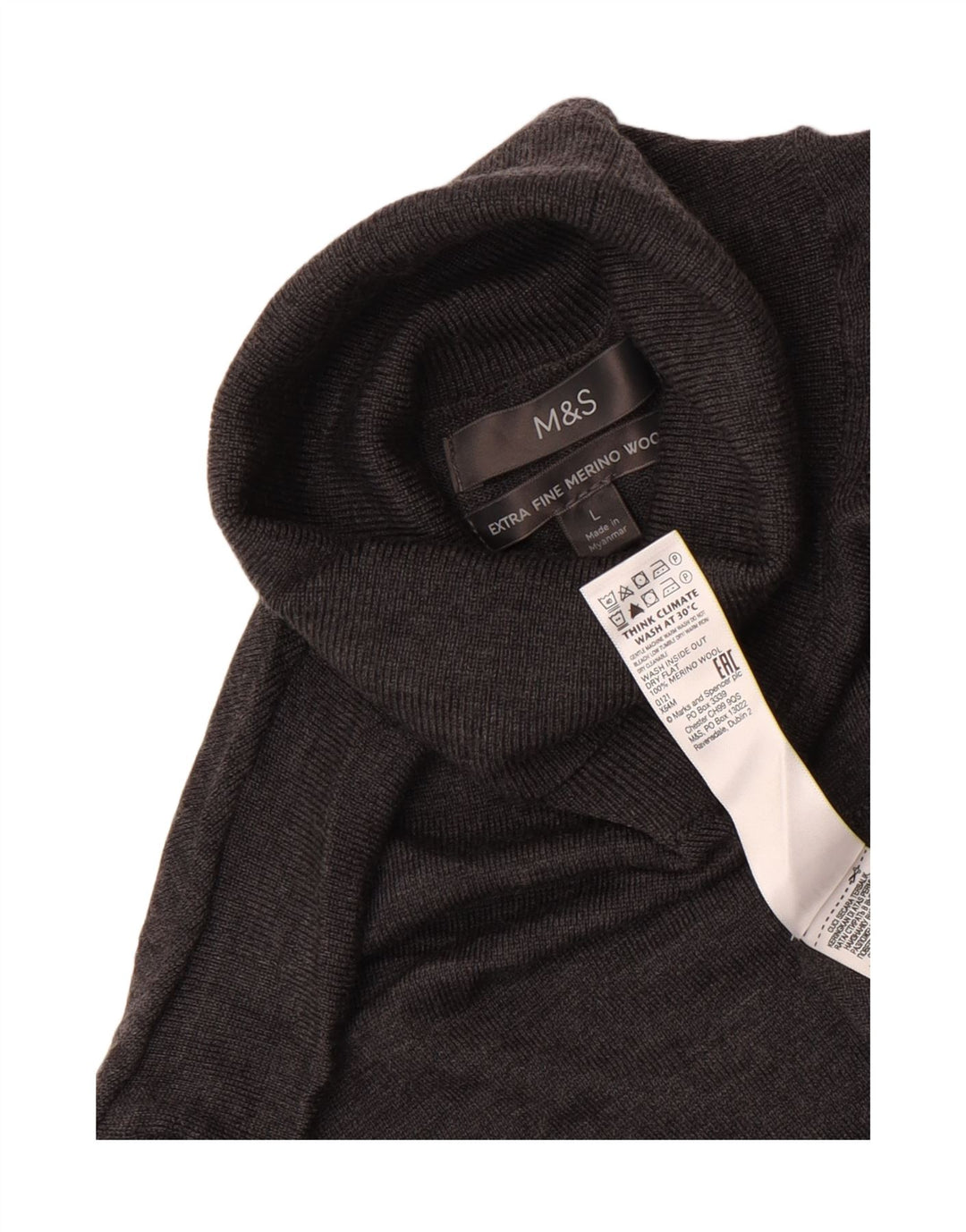 Suéter masculino Marks & Spencer com gola redonda, lã merino cinza grande