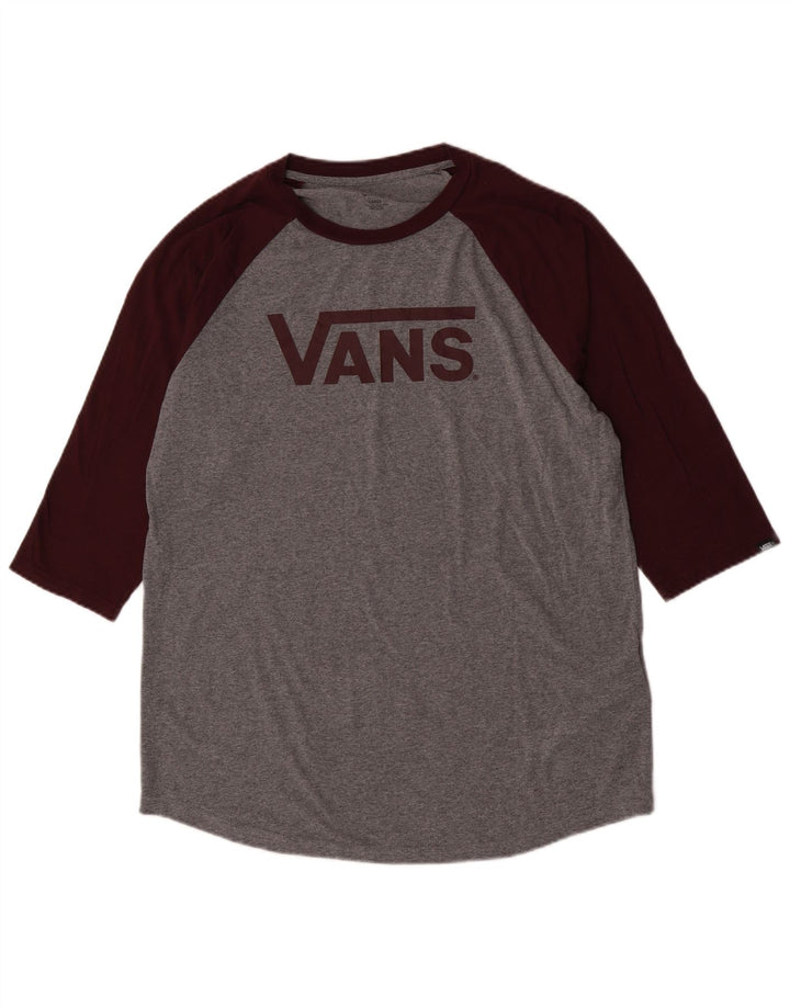 Top gráfico masculino Vans manga 3/4 grande algodão manchado cinza