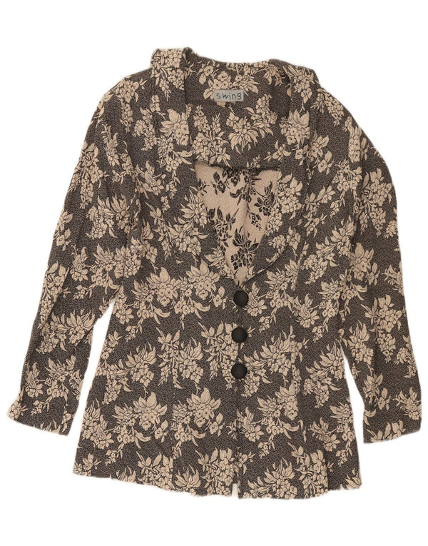 Jaqueta blazer feminina VINTAGE com 3 botões UK 10 pequena floral preta