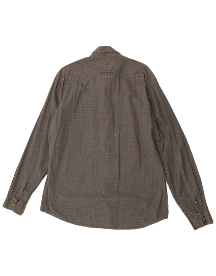 Camisa masculina Camel Active com ajuste moderno, algodão geométrico cinza grande