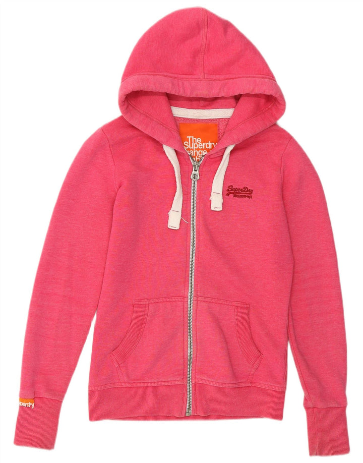 Suéter feminino com capuz e zíper SUPERDRY Reino Unido 6 XS algodão rosa