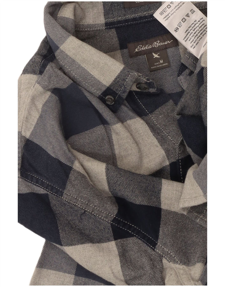 Camisa masculina de flanela EDDIE BAUER de algodão xadrez azul marinho médio