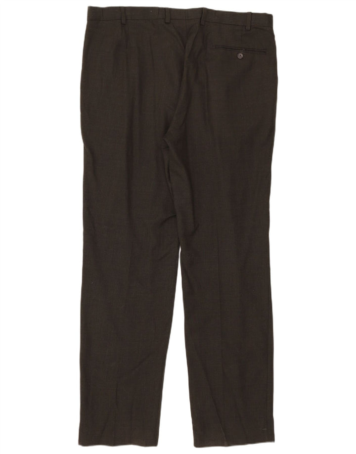 Calça masculina de terno reto Marks & Spencer W38 L33 lã marrom