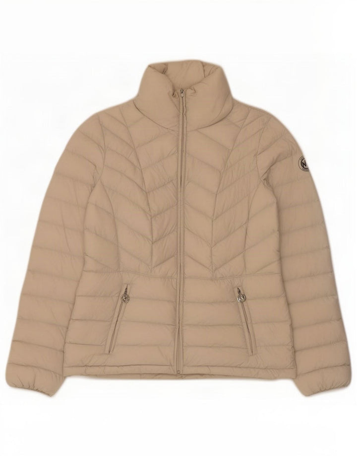 Jaqueta acolchoada feminina Michael Kors UK 10 pequena nylon bege