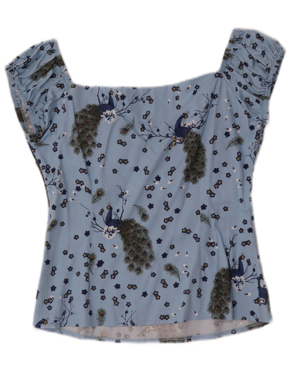 Blusa feminina Collectif UK 14 algodão azul médio com estampa animal