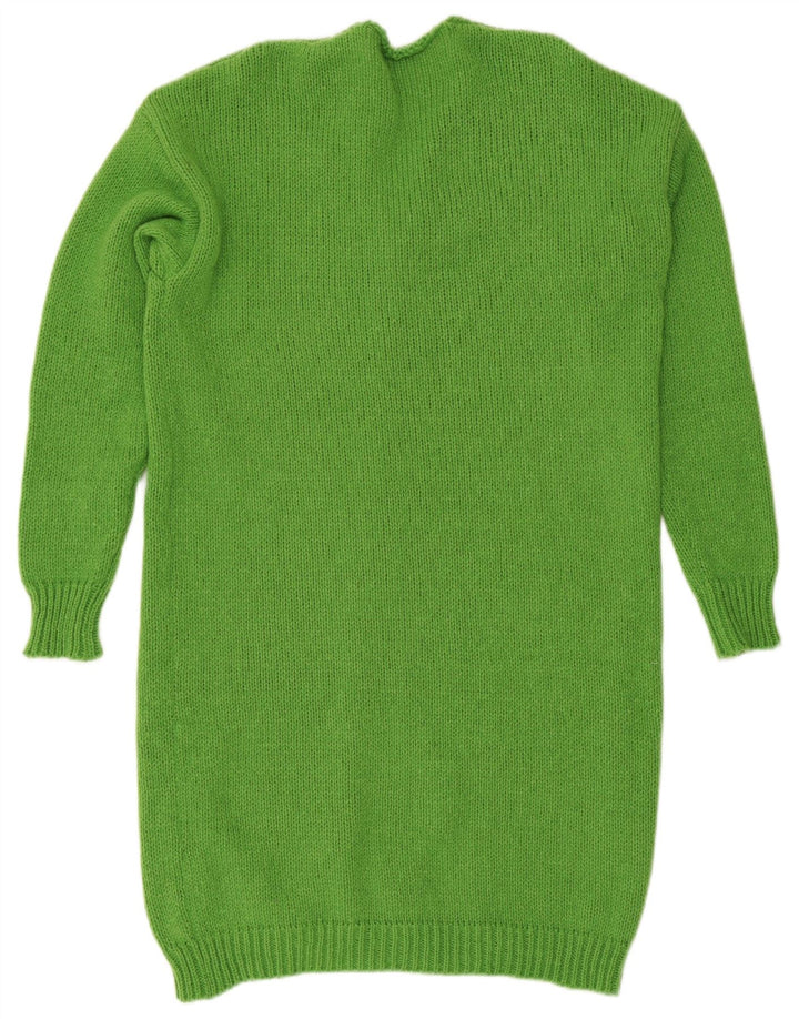 Camisola aberta do cardigan do espinhel das mulheres do vintage poliéster verde médio Reino Unido 14