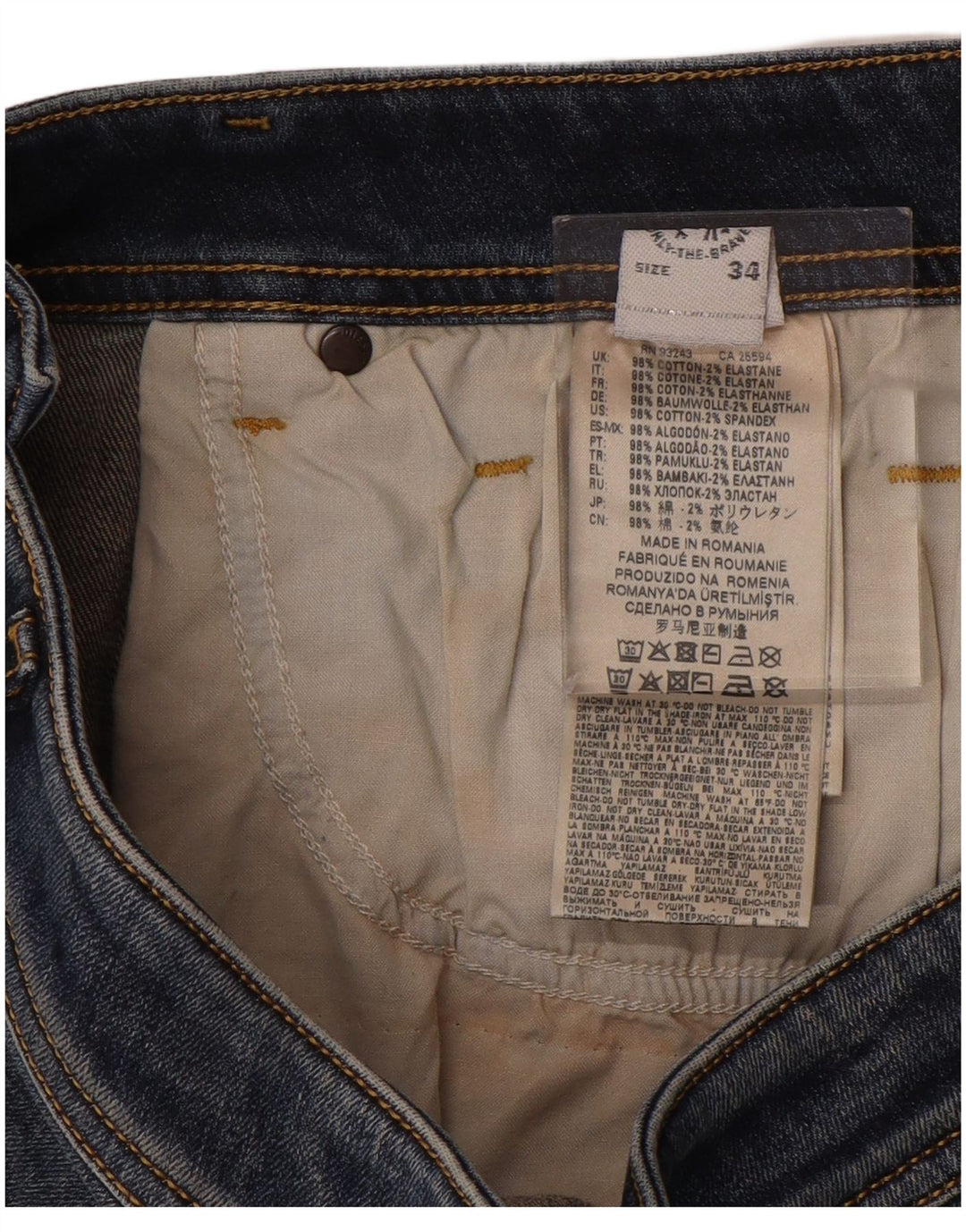 DIESEL Calça jeans skinny masculina desgastada W34 L35 algodão azul