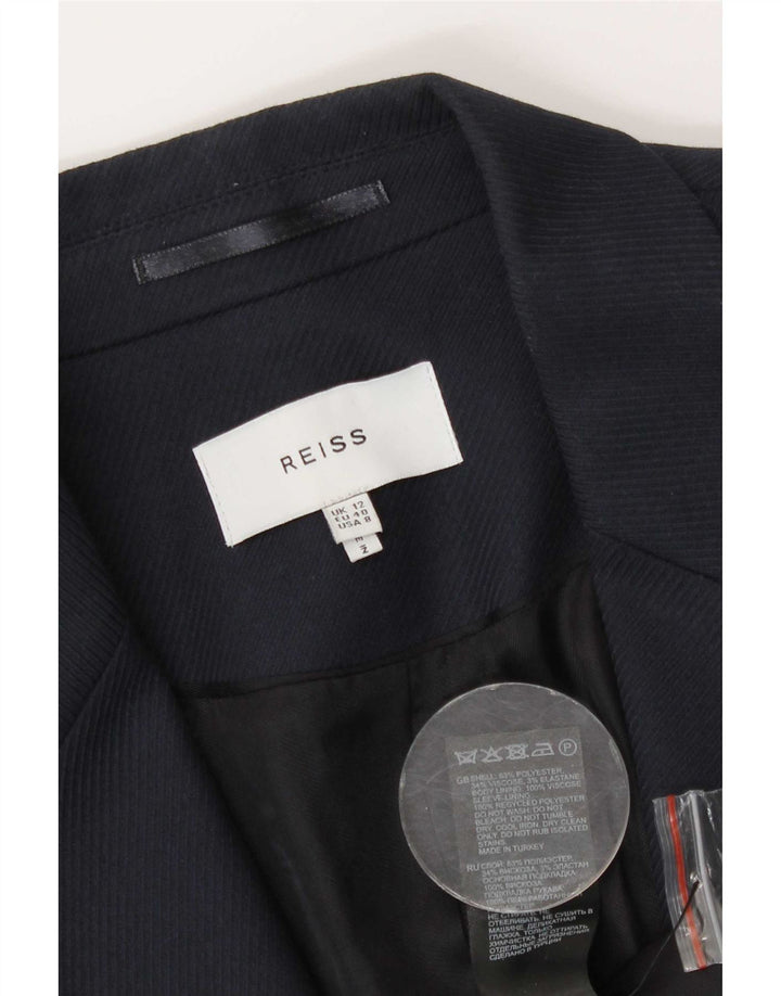 Jaqueta blazer feminina Reiss Double Breasted Reino Unido 12 poliéster azul marinho médio