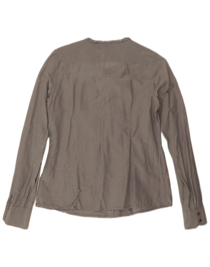 Blusa feminina Maison Scotch de manga comprida com babados na frente, tamanho 1, cinza pequeno