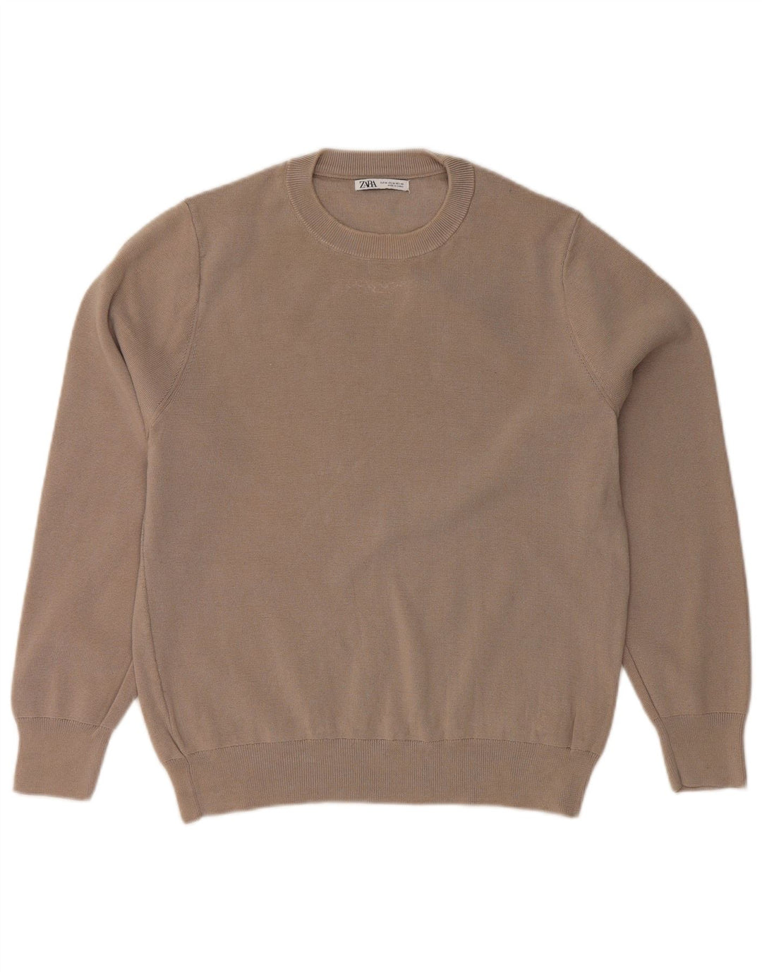 Suéter feminino ZARA com gola redonda, Reino Unido 14, algodão cinza médio