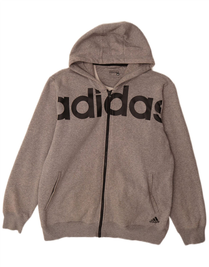 ADIDAS Suéter masculino com capuz com zíper gráfico XL cinza algodão manchado