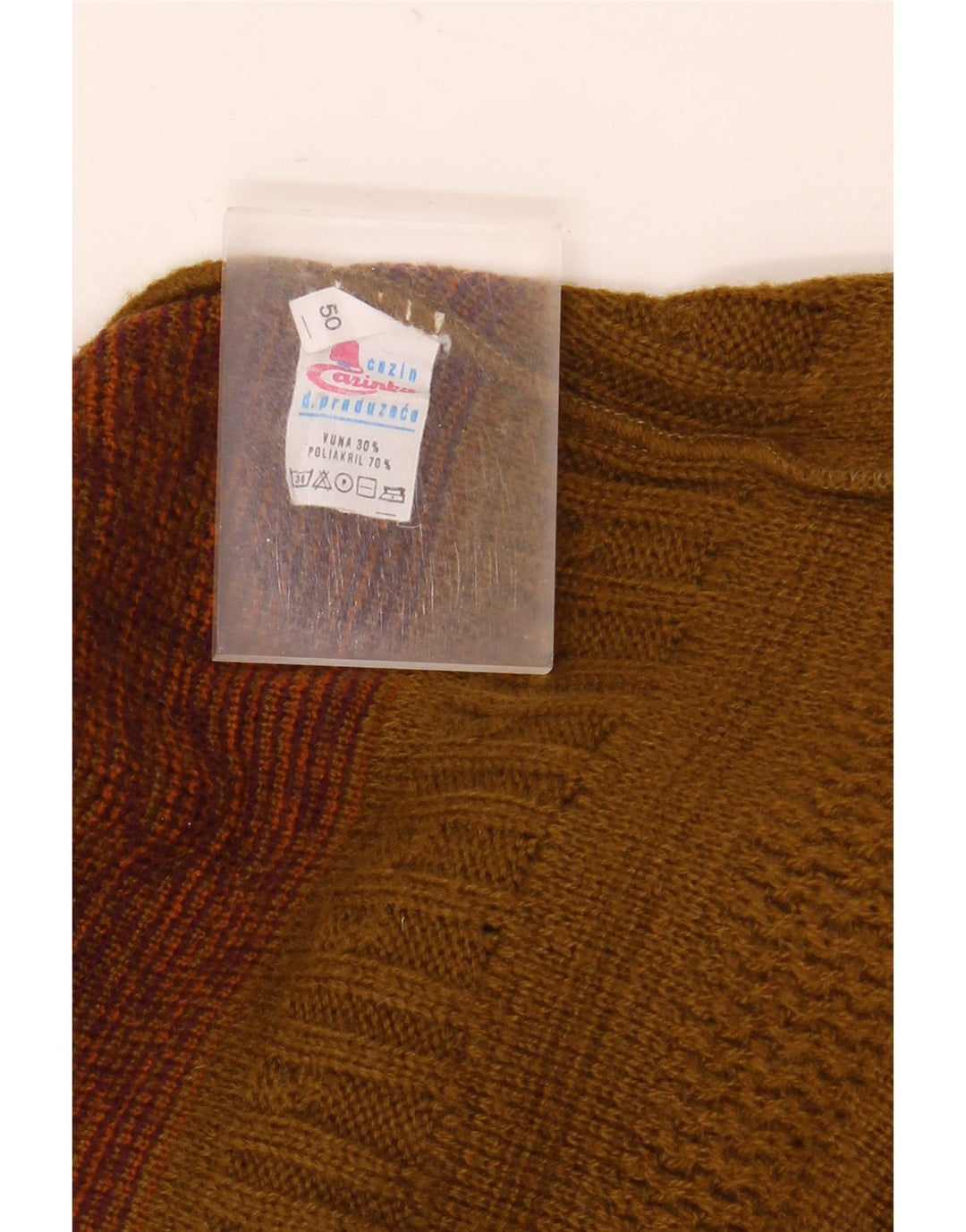 Suéter vintage masculino com gola com botão UE 50 médio cáqui Fair Isle