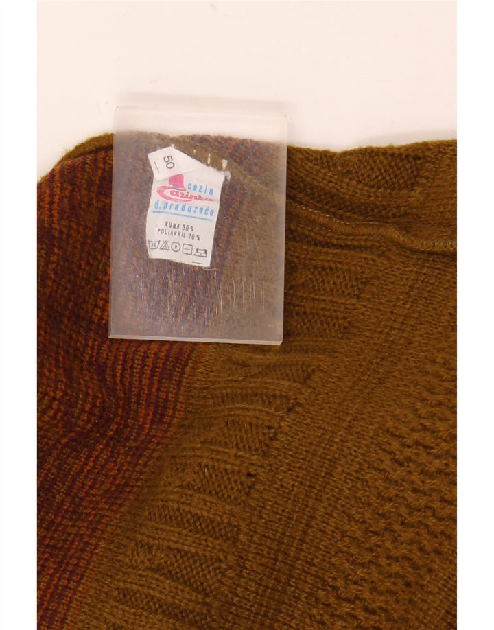 Suéter vintage masculino com gola com botão UE 50 médio cáqui Fair Isle