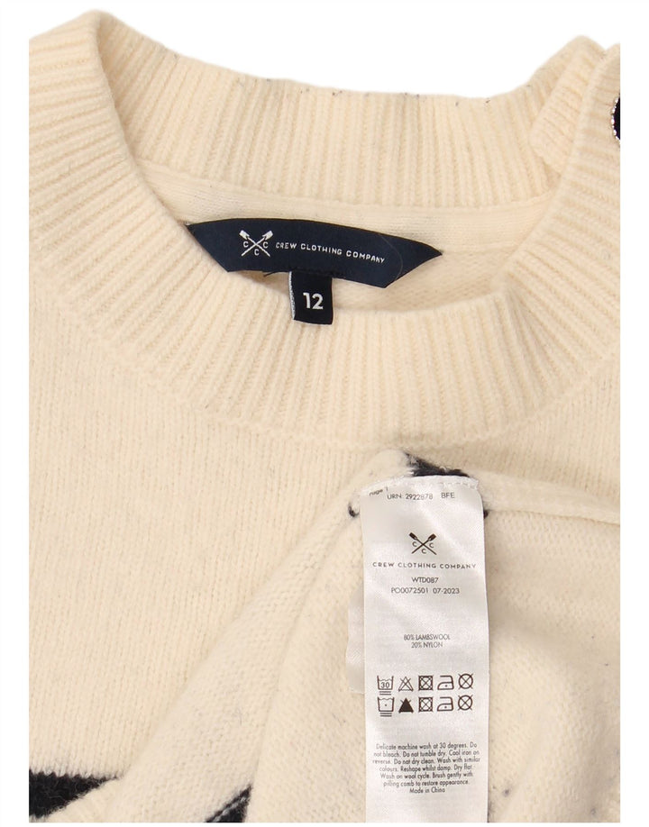 CREW CLOTHING Suéter feminino com gola redonda UK 12 Médio Off White