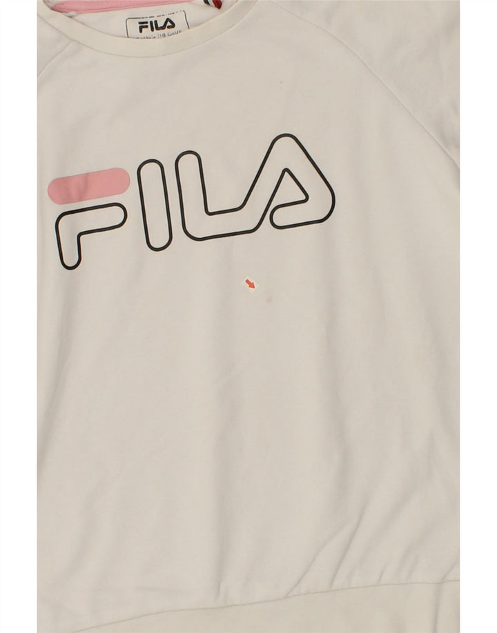 FILA Girls Graphic Sweatshirt Jumper 9-10 Years White Cotton Vintage Fila and Second-Hand Fila from Messina Hembry 