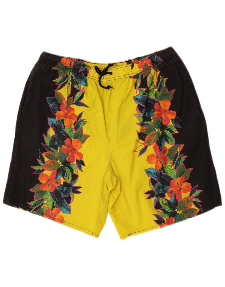 Shorts de natação gráficos masculinos vintage grande poliéster floral amarelo