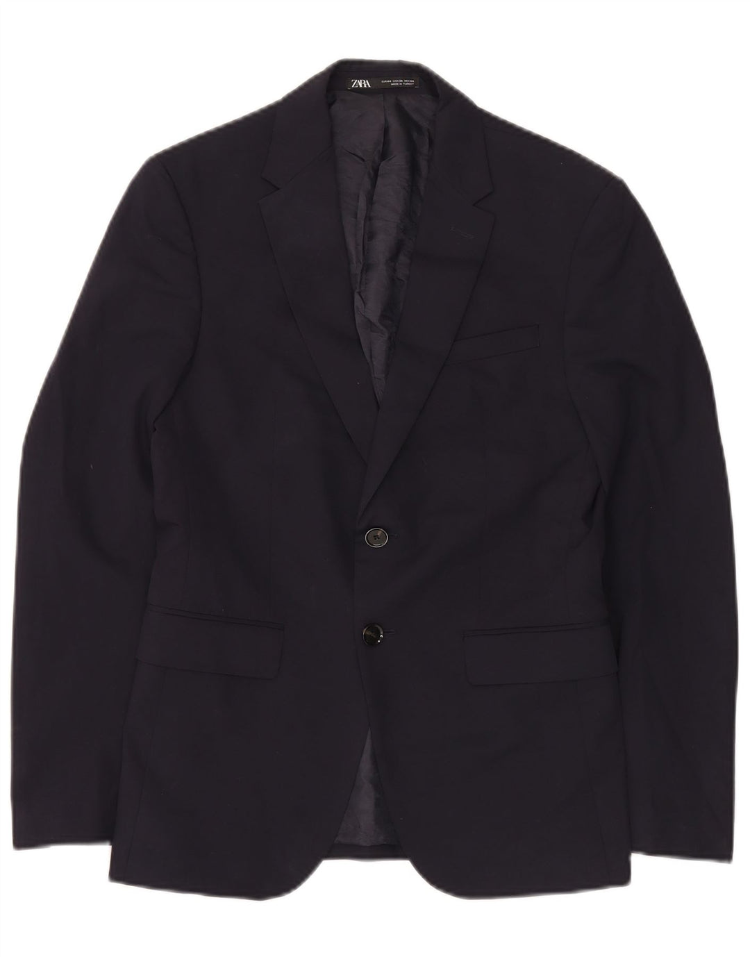 Jaqueta blazer masculina Zara com 2 botões EU 44 XS azul marinho poliéster