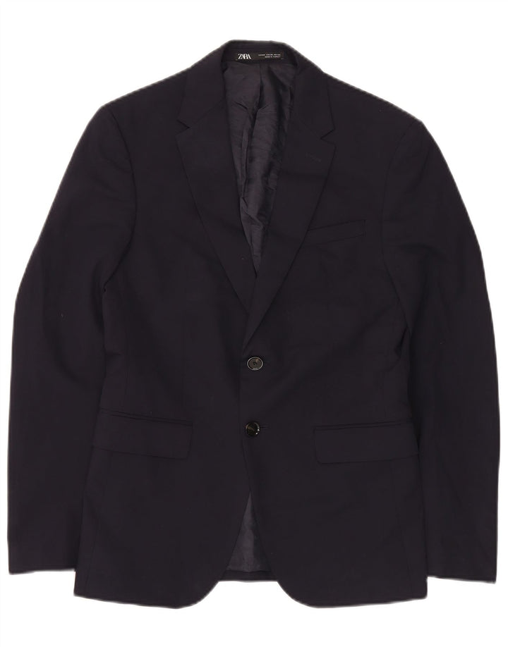 Jaqueta blazer masculina Zara com 2 botões EU 44 XS azul marinho poliéster